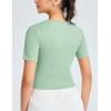 imageTHE GYM PEOPLE Womens Workout Crop Tops Short Sleeve Ribbed Ice Silk Fabric Slim Fit Square Neck Running Shirts