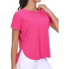 imageTHE GYM PEOPLE Womens Workout TShirts Loose Fit Short Sleeve Cotton Running Basic Tee Tops with Split HemBright Pink