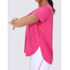 imageTHE GYM PEOPLE Womens Workout TShirts Loose Fit Short Sleeve Cotton Running Basic Tee Tops with Split HemBright Pink