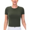 imageTHE GYM PEOPLE Womens Workout Tops Short Sleeve Slim Fit Breathable Athletic Yoga Running Casual Basic Tee ShirtsDark Olive
