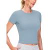 imageTHE GYM PEOPLE Womens Workout Tops Short Sleeve Slim Fit Breathable Athletic Yoga Running Casual Basic Tee ShirtsDenim Blue