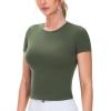 imageTHE GYM PEOPLE Womens Workout Tops Short Sleeve Slim Fit Breathable Athletic Yoga Running Casual Basic Tee ShirtsOlive Green