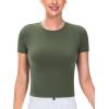 imageTHE GYM PEOPLE Womens Workout Tops Short Sleeve Slim Fit Breathable Athletic Yoga Running Casual Basic Tee ShirtsOlive Green