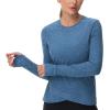 imageWomens Long Sleeve Compression Shirts Workout Tops Cross Hem Athletic Running Yoga TShirts with Thumb HoleBlue Heather