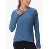 imageWomens Long Sleeve Compression Shirts Workout Tops Cross Hem Athletic Running Yoga TShirts with Thumb HoleBlue Heather