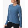 imageWomens Long Sleeve Compression Shirts Workout Tops Cross Hem Athletic Running Yoga TShirts with Thumb HoleBlue Heather