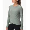 imageWomens Long Sleeve Compression Shirts Workout Tops Cross Hem Athletic Running Yoga TShirts with Thumb HoleGrey Green Heather
