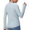imageWomens Long Sleeve Compression Shirts Workout Tops Cross Hem Athletic Running Yoga TShirts with Thumb HoleLight Blue Heather