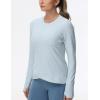 imageWomens Long Sleeve Compression Shirts Workout Tops Cross Hem Athletic Running Yoga TShirts with Thumb HoleLight Blue Heather