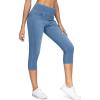 imageTHE GYM PEOPLE Womens High Waisted Stretchy Capri Jeggings Pants Tummy Control Pull on Skinny Jean Leggings with PocketsDenim Blue