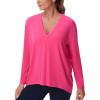 imageTHE GYM PEOPLE Womens Long Sleeve Workout Shirts Loose Fit VNeck Running TShirts TopsBright Pink