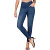 imageTHE GYM PEOPLE Womens V Cross Denim Jegging Pants High Waisted Stretchy Skinny Jean Leggings with PocketsDark Blue