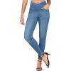 imageTHE GYM PEOPLE Womens V Cross Denim Jegging Pants High Waisted Stretchy Skinny Jean Leggings with PocketsDenim Blue