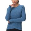 imageWomens Long Sleeve Compression Shirts Workout Tops Cross Hem Athletic Running Yoga TShirts with Thumb HoleBlue Heather