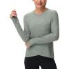 imageWomens Long Sleeve Compression Shirts Workout Tops Cross Hem Athletic Running Yoga TShirts with Thumb HoleGrey Green Heather