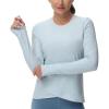 imageWomens Long Sleeve Compression Shirts Workout Tops Cross Hem Athletic Running Yoga TShirts with Thumb HoleLight Blue Heather