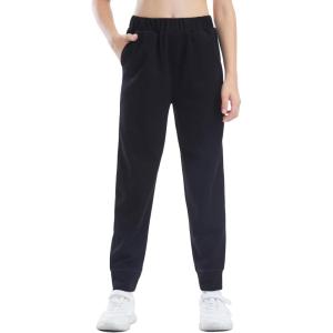 imageTHE GYM PEOPLE Girls Soft Workout Sweatpants Lightweight Casual Athletic Joggers Pants with PocketsBlack