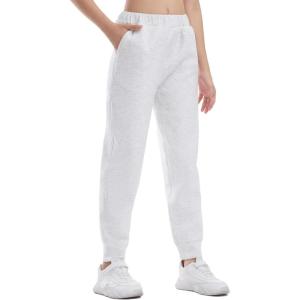 imageTHE GYM PEOPLE Girls Soft Workout Sweatpants Lightweight Casual Athletic Joggers Pants with PocketsHeather White