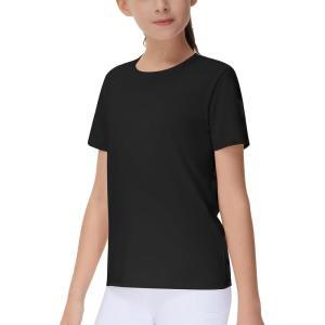 imageTHE GYM PEOPLE Girls Workout Shirts Short Sleeve Loose Fit Crewneck Running Yoga Tee TopsBlack