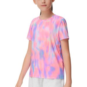 imageTHE GYM PEOPLE Girls Workout Shirts Short Sleeve Loose Fit Crewneck Running Yoga Tee TopsColorful Pink