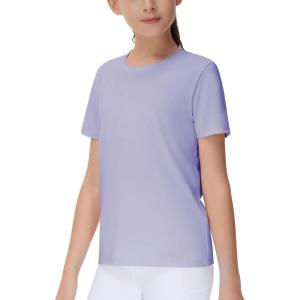 imageTHE GYM PEOPLE Girls Workout Shirts Short Sleeve Loose Fit Crewneck Running Yoga Tee TopsLight Purple
