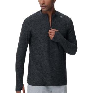 imageTHE GYM PEOPLE Mens HalfZip Long Sleeve Golf Shirts Soft Lightweight Warm Workout Pullover Sweatshirts with Thumb HoleDark Grey Heather