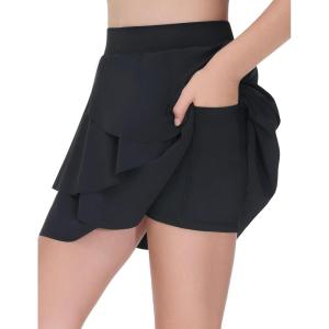 imageTHE GYM PEOPLE Pleated Tennis Skirt for Girls with Pockets Ruffle Athletic Golf Skorts Builtin ShortsBlack