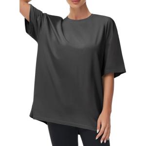 imageTHE GYM PEOPLE Womens Casual Oversized TShirts Summer Crewneck Short Sleeve Workout Basic Tee TopsDark Grey