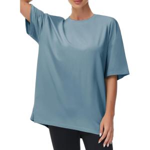 imageTHE GYM PEOPLE Womens Casual Oversized TShirts Summer Crewneck Short Sleeve Workout Basic Tee TopsGrey Blue