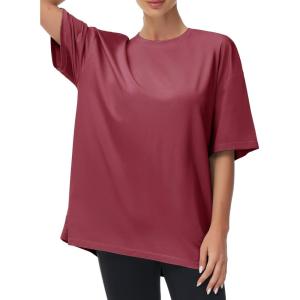 imageTHE GYM PEOPLE Womens Casual Oversized TShirts Summer Crewneck Short Sleeve Workout Basic Tee TopsWine Red