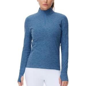 imageTHE GYM PEOPLE Womens Half Zip Golf Workout Shirts Long Sleeve Soft Warm Yoga Athletic Pullover Sweatshirts with Thumb HoleBlue Heather