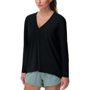 imageTHE GYM PEOPLE Womens Long Sleeve Workout Shirts Loose Fit VNeck Running TShirts TopsBlack