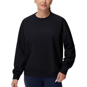 imageTHE GYM PEOPLE Womens Oversized Fleece Sweatshirts Loose Fit Crewneck Long Sleeve Pullover TopsBlack