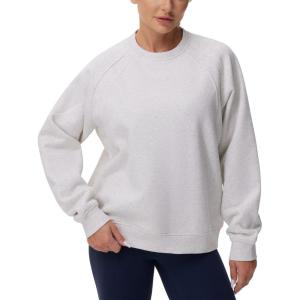 imageTHE GYM PEOPLE Womens Oversized Fleece Sweatshirts Loose Fit Crewneck Long Sleeve Pullover TopsHeather White