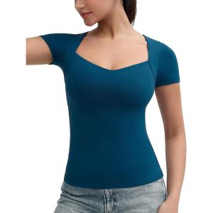 imageTHE GYM PEOPLE Womens Scoop Neck T Shirts Short Sleeve Slim Fit Workout Cool Tee TopsDark Blue Green