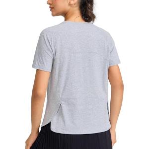 imageTHE GYM PEOPLE Womens Short Sleeve Workout Shirts Breathable Yoga TShirts with Side Slits Athletic Tee TopsHeather Grey