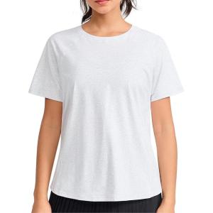 imageTHE GYM PEOPLE Womens Short Sleeve Workout Shirts Breathable Yoga TShirts with Side Slits Athletic Tee TopsHeather White