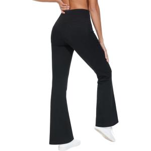 imageTHE GYM PEOPLE Womens Tummy Control Bell Bottom Jeans High Waisted Wide Leg Flare Pants Jeggings with PocketsBlack