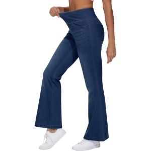 imageTHE GYM PEOPLE Womens Tummy Control Bell Bottom Jeans High Waisted Wide Leg Flare Pants Jeggings with PocketsDark Blue