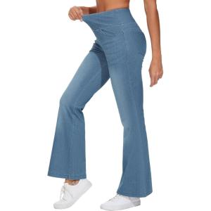 imageTHE GYM PEOPLE Womens Tummy Control Bell Bottom Jeans High Waisted Wide Leg Flare Pants Jeggings with PocketsDenim Blue