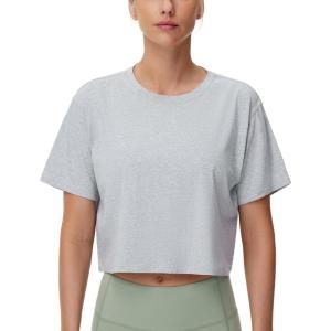 imageTHE GYM PEOPLE Womens Workout Crop Top TShirt Short Sleeve Boxy Yoga Running Cropped Basic TeeHeather Grey