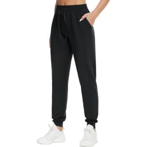 imageTHE GYM PEOPLE Womens Workout Joggers Leggings Drawstring Running Lounge Sweatpants Tapered Pants with PocketsBlack
