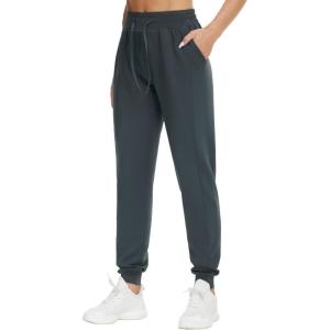imageTHE GYM PEOPLE Womens Workout Joggers Leggings Drawstring Running Lounge Sweatpants Tapered Pants with PocketsDark Grey
