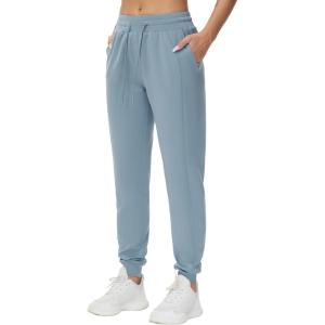 imageTHE GYM PEOPLE Womens Workout Joggers Leggings Drawstring Running Lounge Sweatpants Tapered Pants with PocketsLight Blue