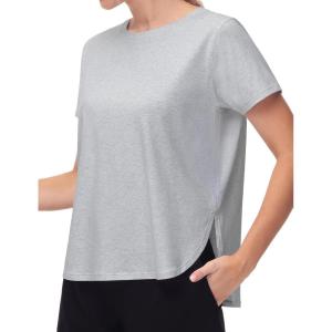 imageTHE GYM PEOPLE Womens Workout TShirts Loose Fit Short Sleeve Cotton Running Basic Tee Tops with Split HemHeather Grey
