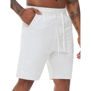 imageMens Lounge Shorts with Deep Pockets Loosefit Jersey Shorts for RunningWorkoutTraining BasketballHeather White