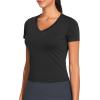 imageTHE GYM PEOPLE Womens VNeck Crop Workout TShirts Slim Fit Basic Short Sleeve Yoga Casual Tee TopsBlack