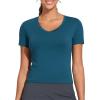 imageTHE GYM PEOPLE Womens VNeck Crop Workout TShirts Slim Fit Basic Short Sleeve Yoga Casual Tee TopsDark Blue Green