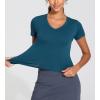 imageTHE GYM PEOPLE Womens VNeck Crop Workout TShirts Slim Fit Basic Short Sleeve Yoga Casual Tee TopsDark Blue Green