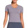imageTHE GYM PEOPLE Womens VNeck Crop Workout TShirts Slim Fit Basic Short Sleeve Yoga Casual Tee TopsGrey Purple